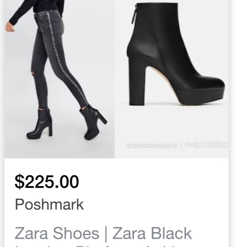 Zara chunky black leather platform boot